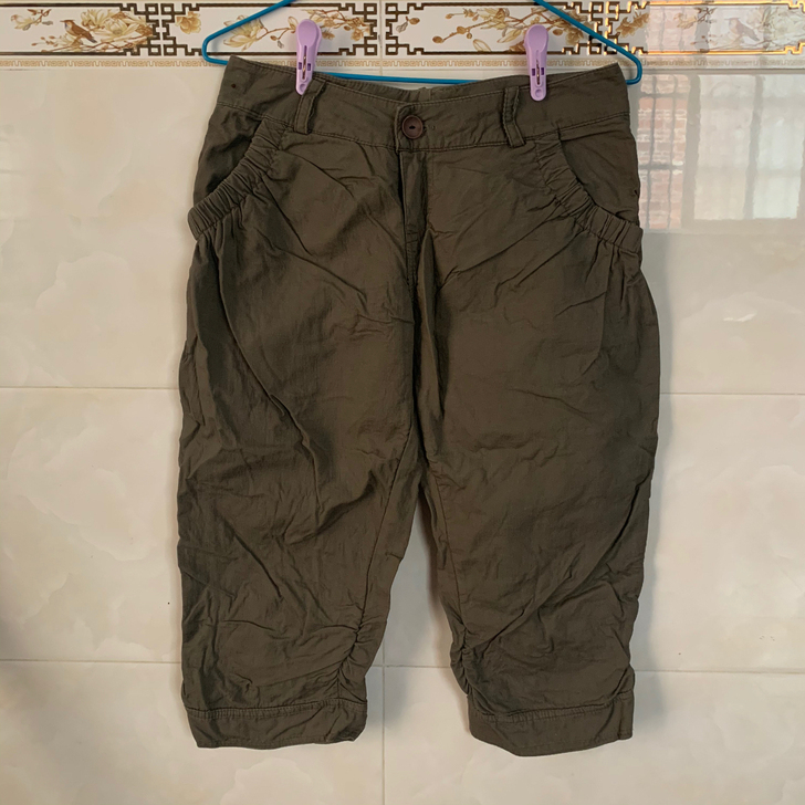 修身纯色木质纽扣装饰百搭靴裤中筒裤