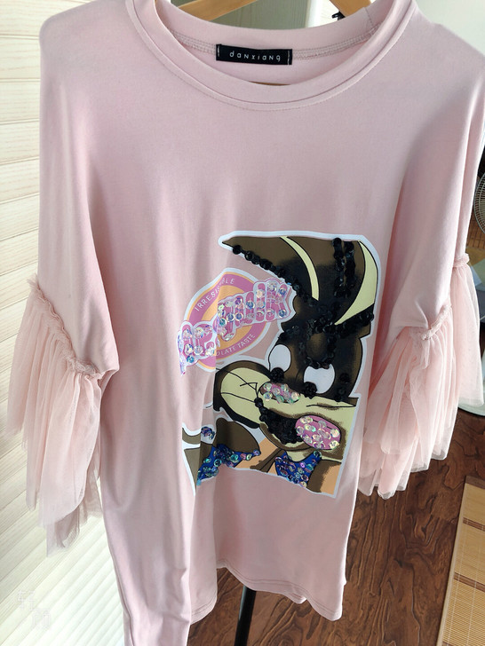 图一粉色 袖子欧更纱重工体恤裙 这个季节穿...