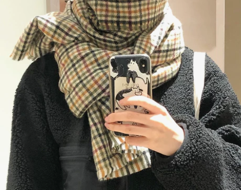 2021新款复古格子仿羊绒围巾披肩两用女秋...