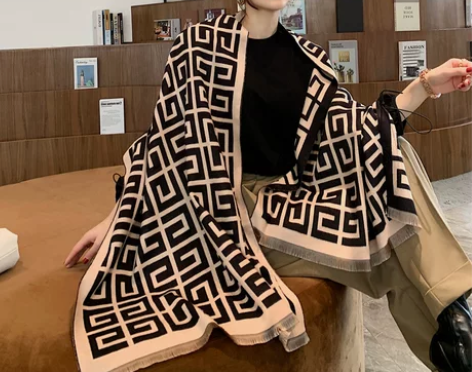 韩版字母围巾女2021冬季新款仿羊绒围脖保...