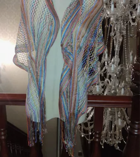 围巾女款丝巾钩花网状彩色民族风现代活泼披肩...