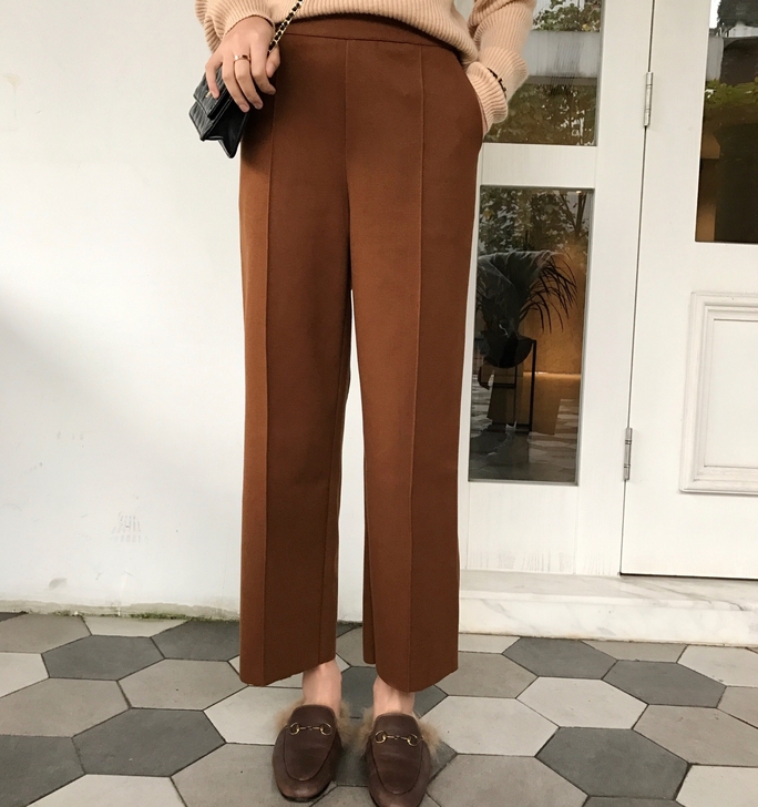 阔腿裤女秋冬新款韩版高腰直筒宽松休闲加厚#...