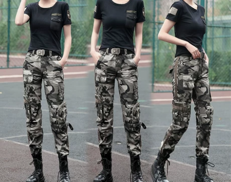 夏季新款迷彩服套装女短袖显瘦时尚休闲运动舞...