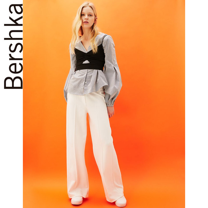 Bershka 八分高腰垂坠感阔腿裤
