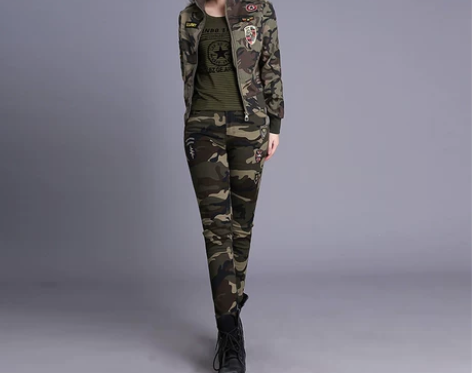 水兵舞迷彩服套装女时尚三件套军迷春秋装纯棉...