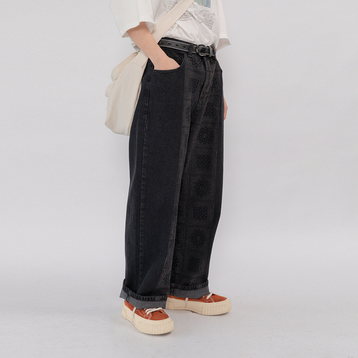 食着SEAZOO民族风花纹牛仔裤女 春季新...