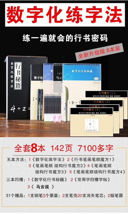 行书密码数字化行书字帖成人凹槽练字板硬笔行...