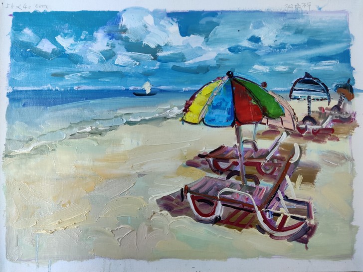 《沙滩》油画作品55*40CM