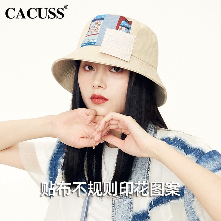 CACUSS盆帽女春夏新品韩版潮牌贴布水桶...