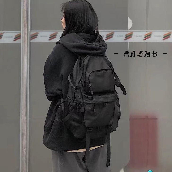 日系暗黑机能双肩包男大容量ins潮流工装背...