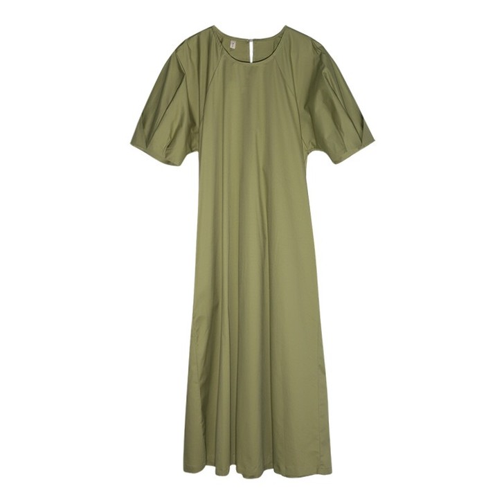 设计感小众法式复古长裙绿色泡泡袖a字连衣裙...