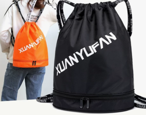 干湿分离抽绳双肩包女简易拉绳游泳束口布袋运...