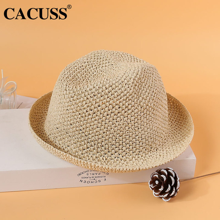 CACUSS夏天草帽女小清新户外遮阳帽韩版...