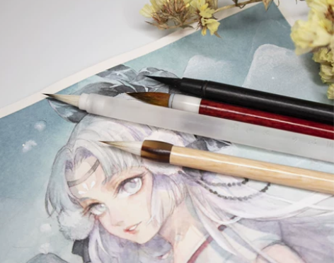 手工毛笔水彩画笔破阵子笔庄小红豆