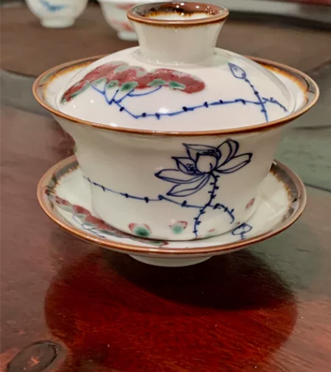 景德镇釉里红，早期窑变青花釉里红盖碗三才泡...