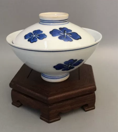 日本老青花盖碗泡茶碗 有低款永峰看图 盖下...