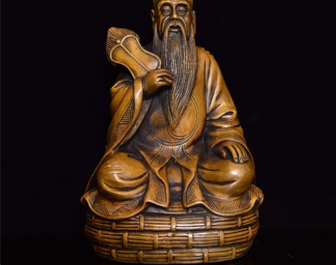 精炼黄铜雪花铜斑铜《老子造像》一尊，制作精...