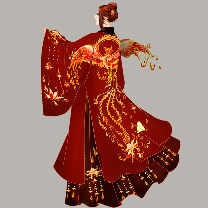 艺缕原创汉服【朱雀】上古披风交领套装重工刺...