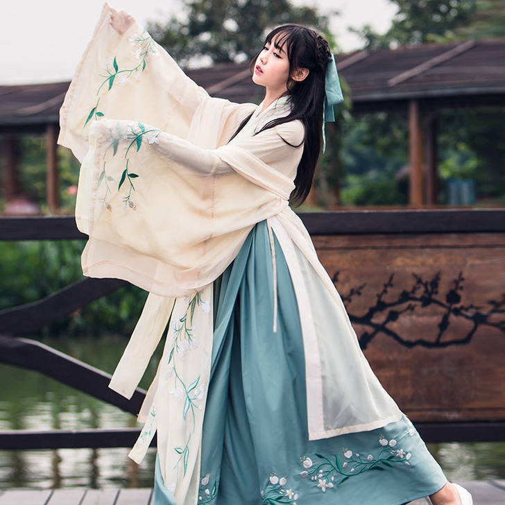 杜若古风日常齐腰襦裙改良汉服女套装学生中国...