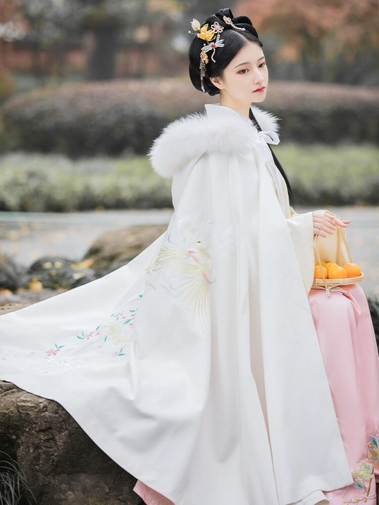 海棠 墨子研汉服斗篷女加绒加厚毛呢领外套披...