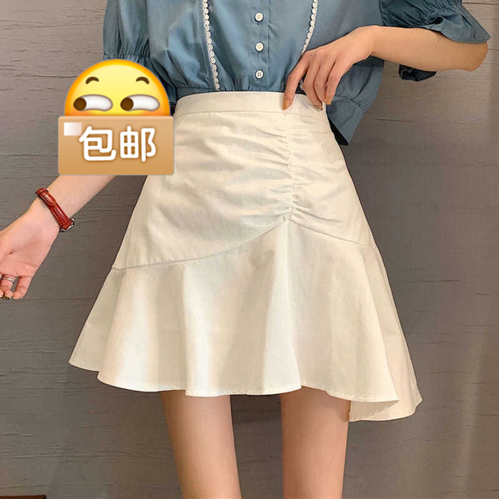 黑白色不规则荷叶边小裙子女夏季a字短裙鱼尾...