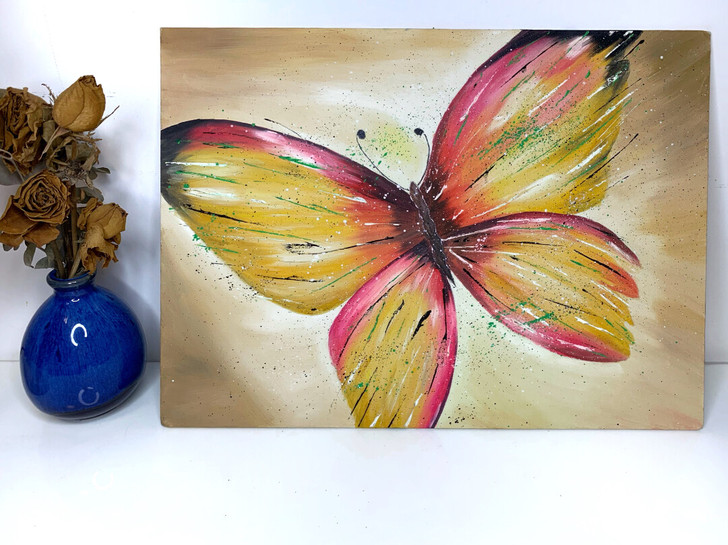 纯手绘油画作品，复古蝴蝶，质感，装饰性强