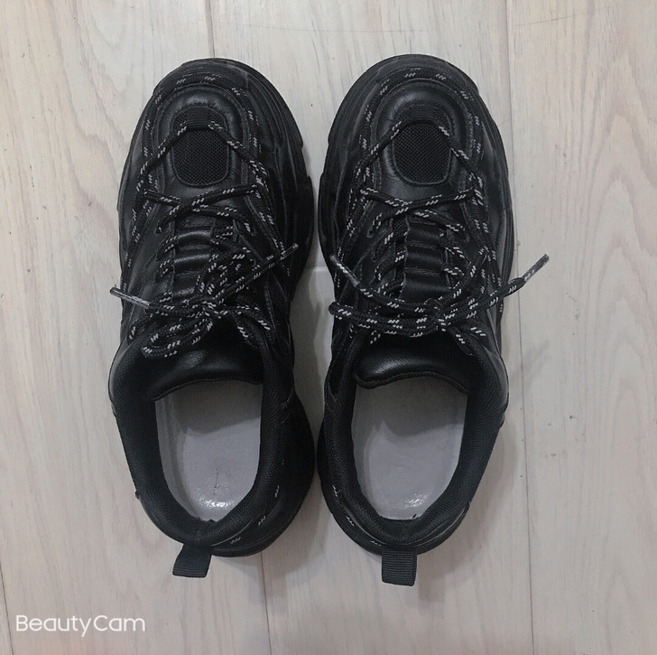 网红港风纯皮老爹鞋，潮个性厚底运动休闲鞋，...