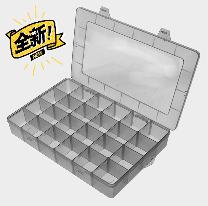 24格零件盒分类盒透明带隔板 五金材料盒电...