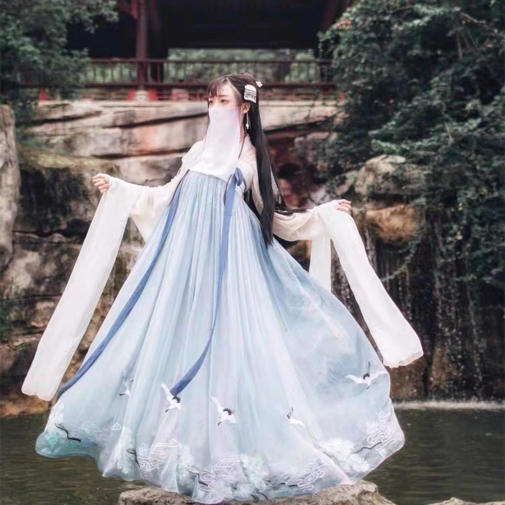 春季汉服女中国风学生改良超仙淡雅齐胸襦裙仙...