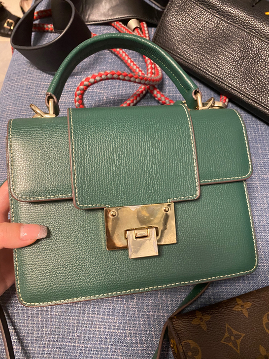 高级绿色真皮牛皮女包