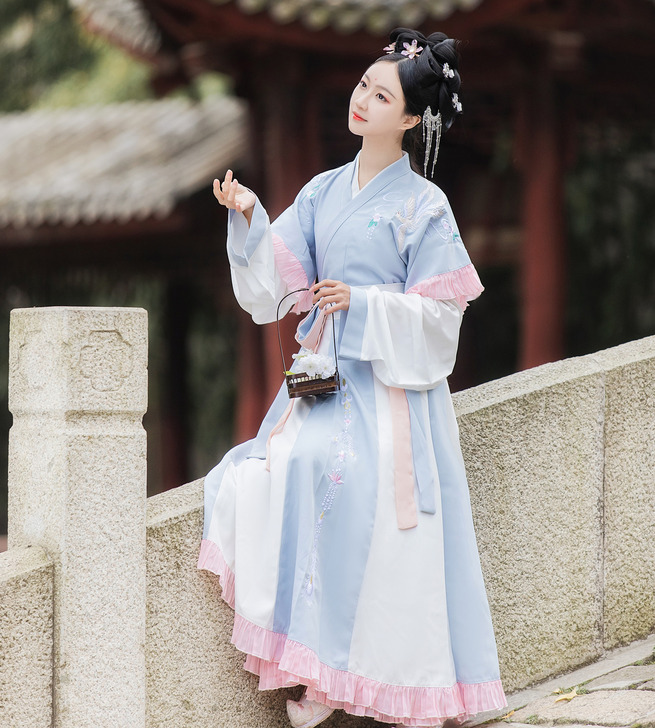 【夜凤羽】晋制交领汉服女茗月萱原创半袖齐腰...