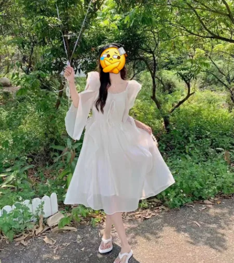 夏法式小众设计感温柔风仙女长裙高级琉璃纱超...