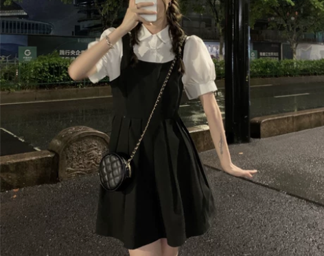 纯欲学院风假两件连衣裙女夏季2021新款法...