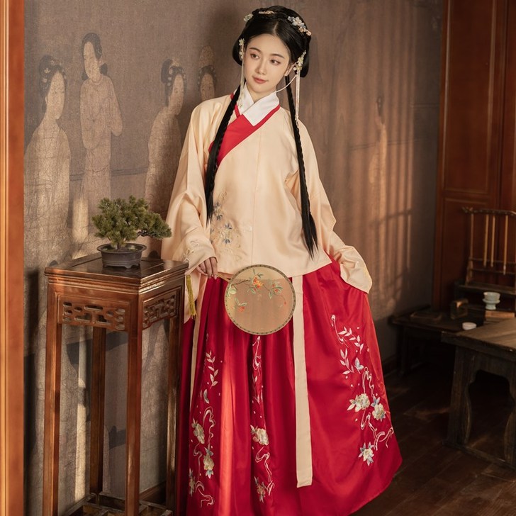 茗月萱原创樱花明制汉服女交领刺绣齐腰袄裙女...