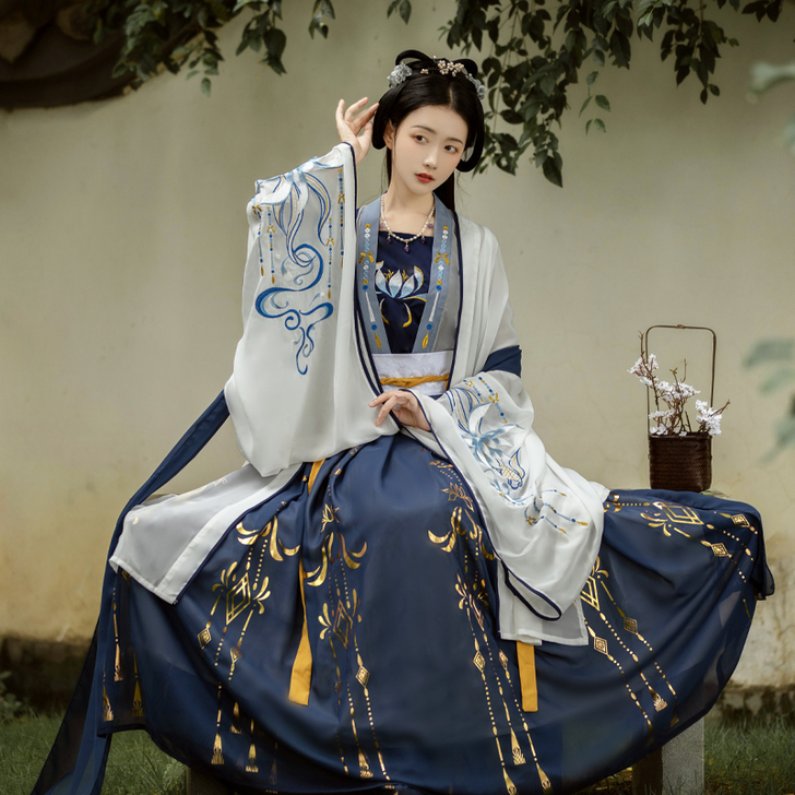 千韵岗琼华汉服女夏正品原创古装中国风齐腰白...