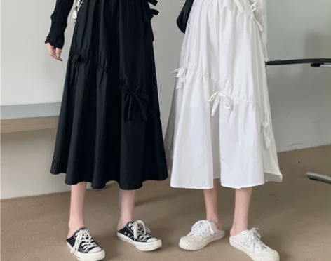 夏季小个子裙子不规则白色中长款A字半身裙女...