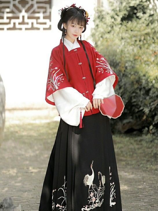闲云野鹤汉服 红色方领半袖上袄 M码