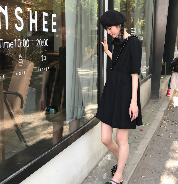 FAYEYE SHOP 冷淡风黑色连衣裙女...