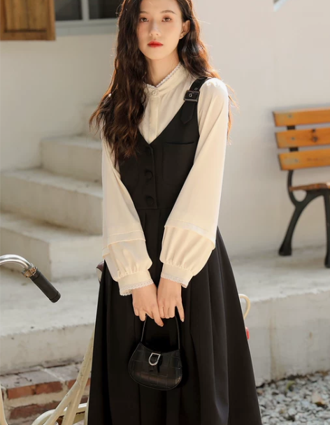 2022早秋新款女装小个子收腰裙子两件套学...