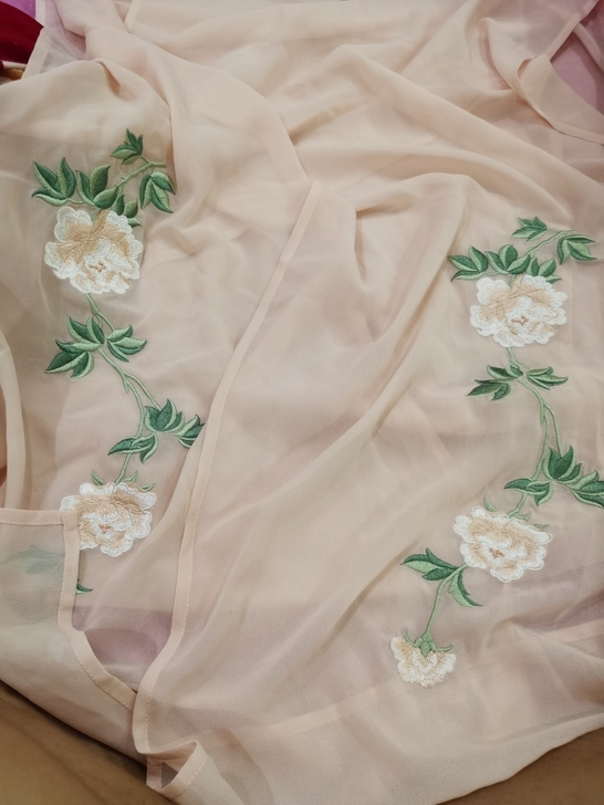 【闲置汉服】绣花披帛 披肩 牡丹绣花 雪纺...