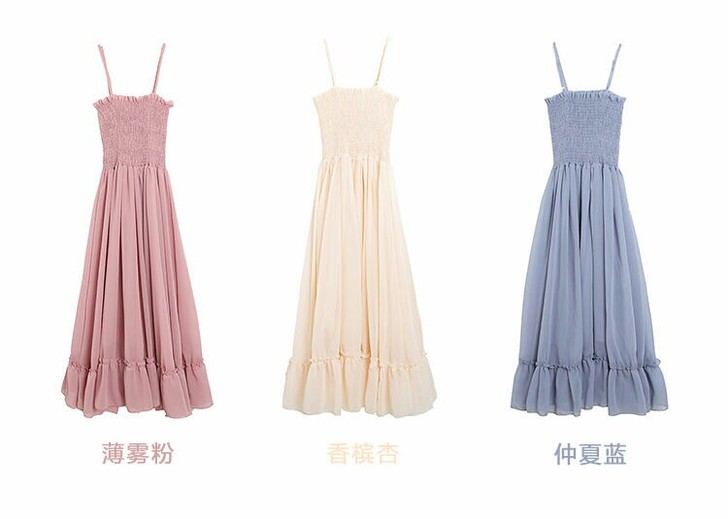 雪纺吊带连衣裙女长款