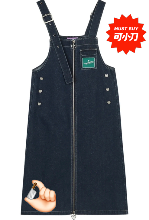 OMONT 复古牛仔吊带连衣裙女夏季中长款...