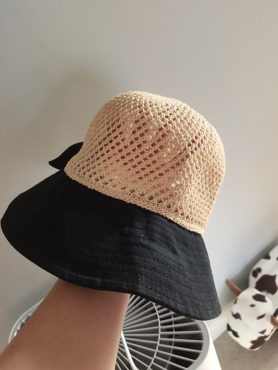 女款镂空结合布帽
