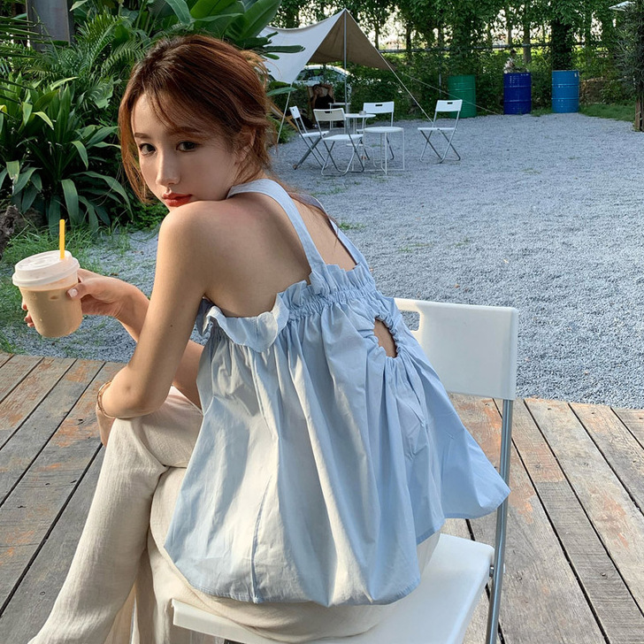 海边沙滩吊带夏天心机性感无袖抹胸挂脖气质露...