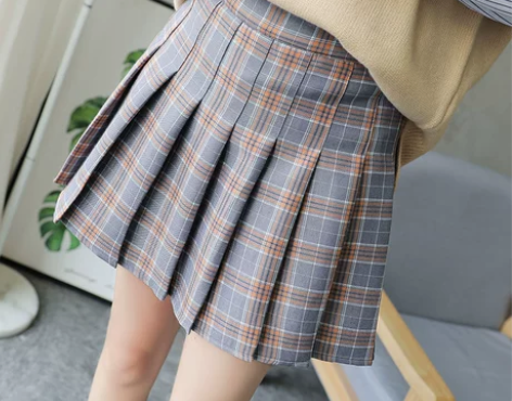 格子百褶a字裙短裙2018春季新款女chi...