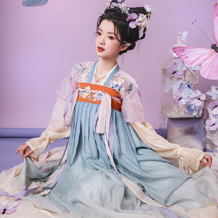 【流烟昔泠-落纷飞】原创对襟半臂齐胸襦裙汉...