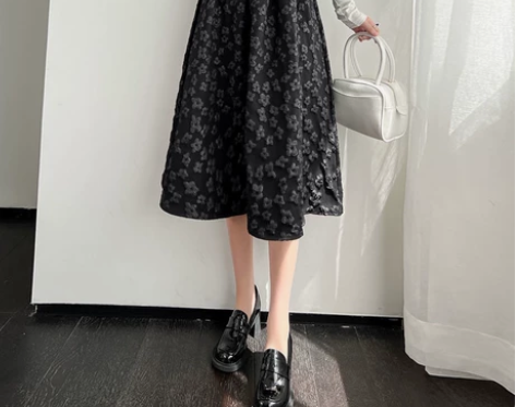 法式复古褶皱半身裙，春夏款高腰A字大摆裙，...