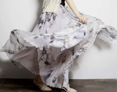 清新时尚印花雪纺长裙半身裙夏大摆裙仙女裙拖...