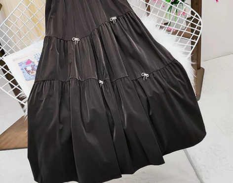 蝴蝶结装饰百搭显瘦半身裙女春季高腰褶皱百褶...