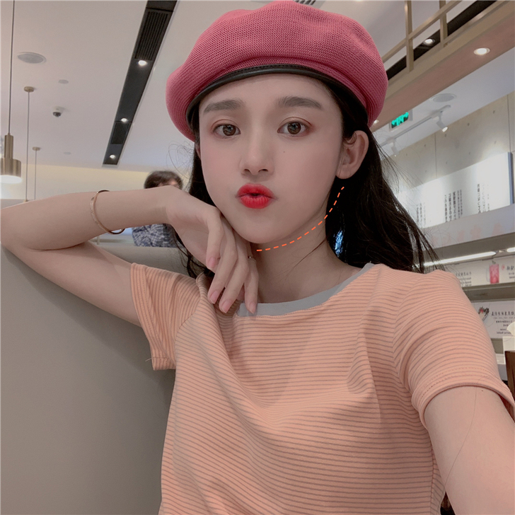 甜美温柔风短款配高腰裤上衣条纹设计感小众短...